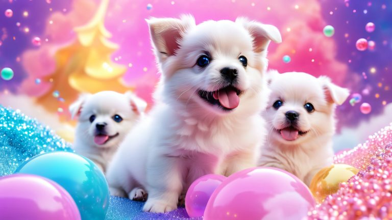 playful puppy friends whimsical 4k wallpaper scaled