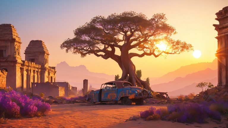 post apocalyptic metal tree wallpaper 4k scaled