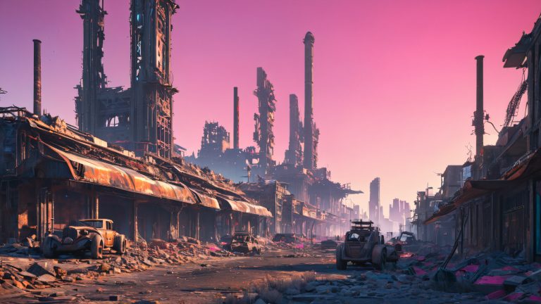 post apocalyptic metropolis wallpaper high contrast cyberpunk scene scaled