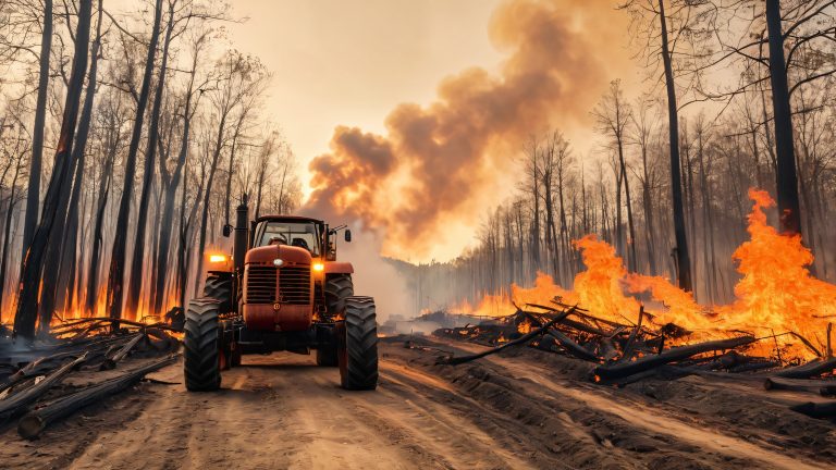 post apocalyptic tractor battle scorched landscape wallpaper scaled