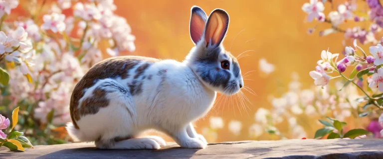 Rabbit in a pure void with ethereal lighting and desktop/pc background.