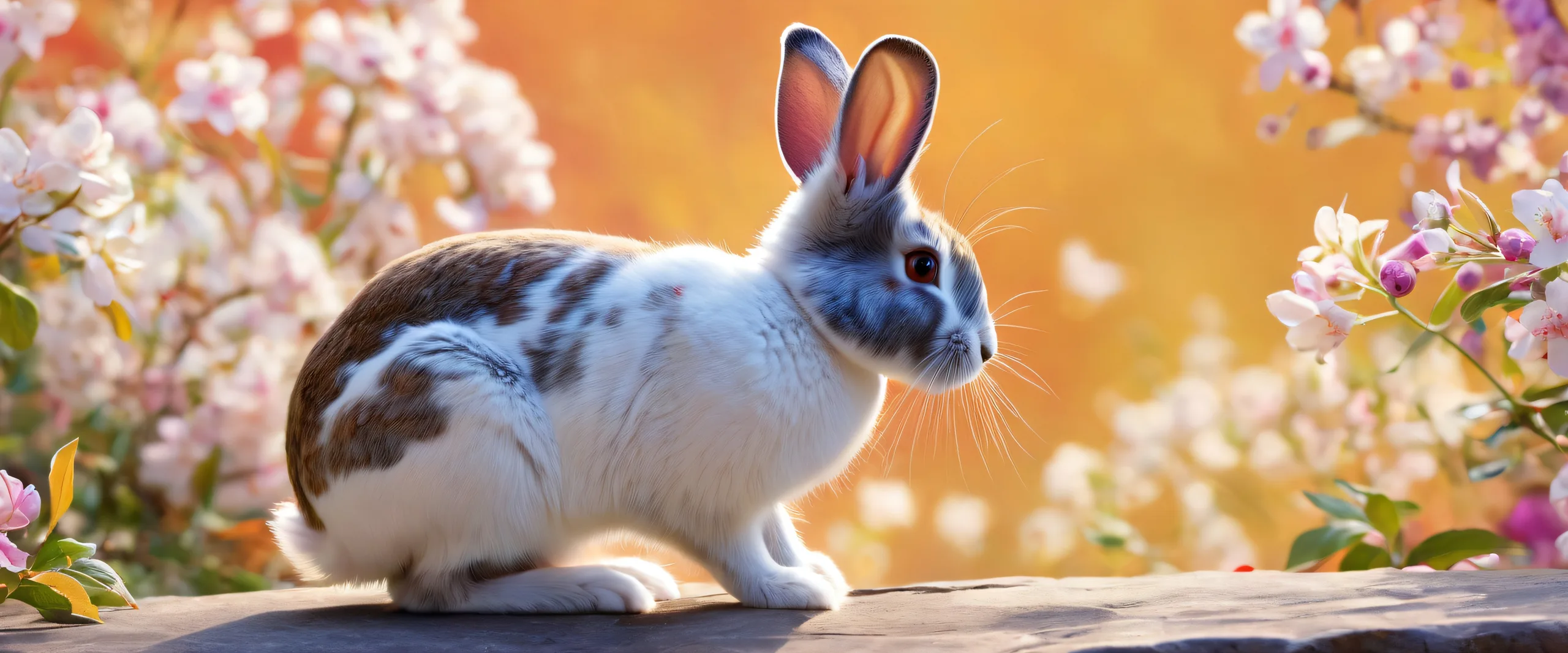 Rabbit in a pure void with ethereal lighting and desktop/pc background.