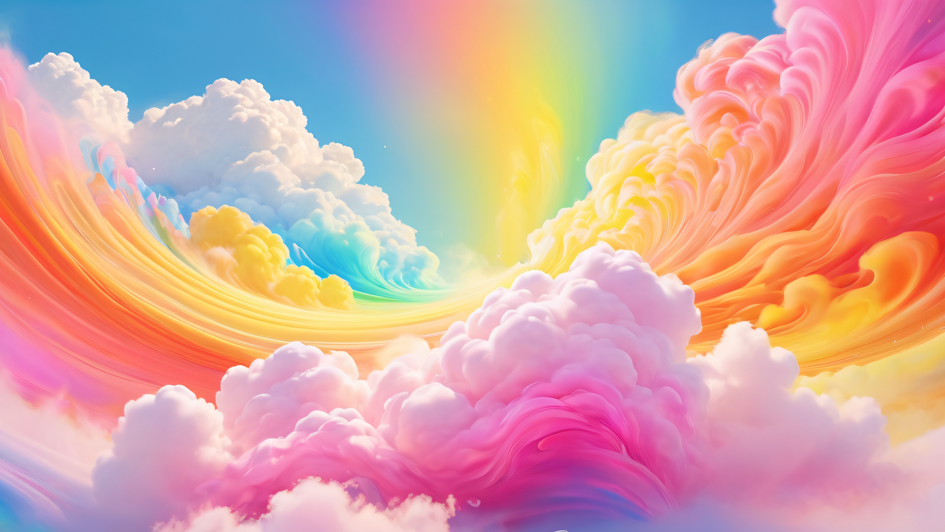 A vibrant, swirling vortex of rainbow-colored hugs with a sense of warmth and affection