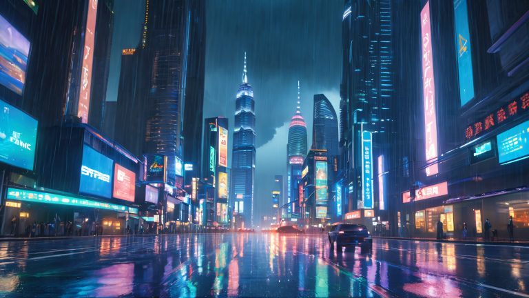rainy cityscape at dusk scaled