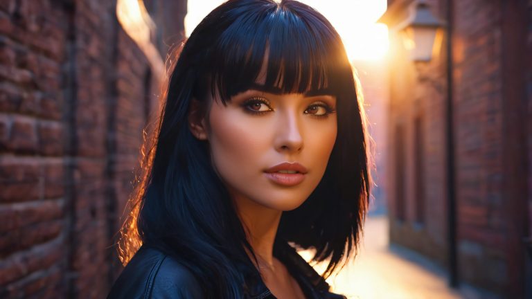 raven haired woman atmospheric alleyway wallpaper scaled