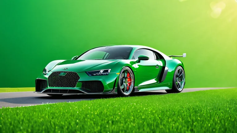 A realistic depiction of a car on a green background, perfect for use as a desktop wallpaper.