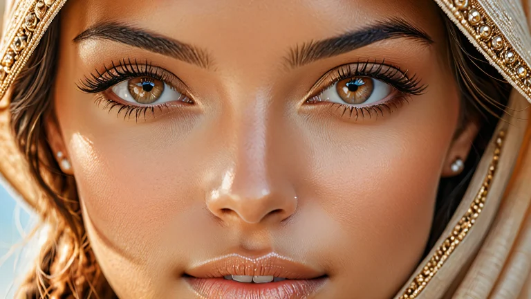 Highly detailed and realistic portrait of a person's face with natural skin tones.