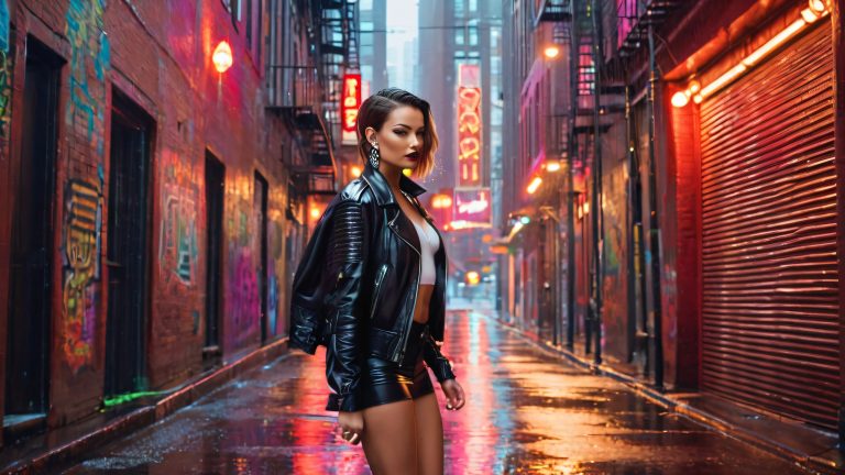 rebellious woman urban alleyway wallpaper scaled