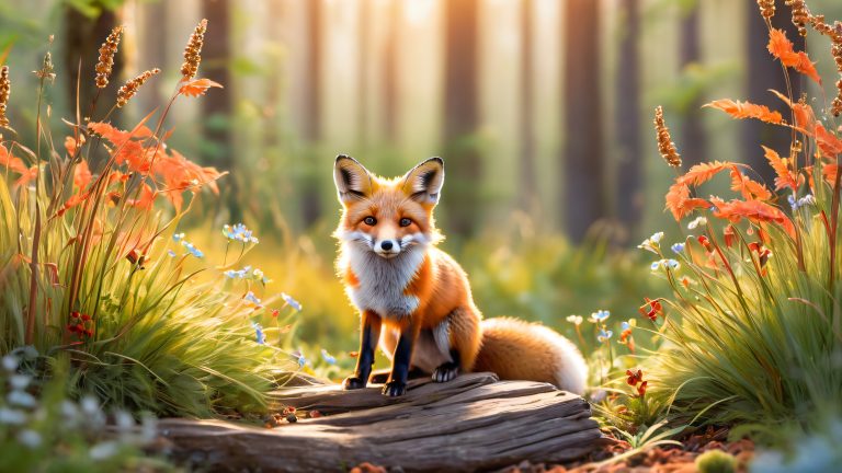 red fox whimsical forest glade 4k wallpaper scaled