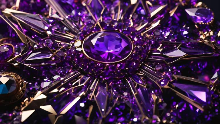 Breathtaking desktop image of amethyst-encrusted gemstone facets on a sleek gaming console interior, perfect for Desktop/PC screens.