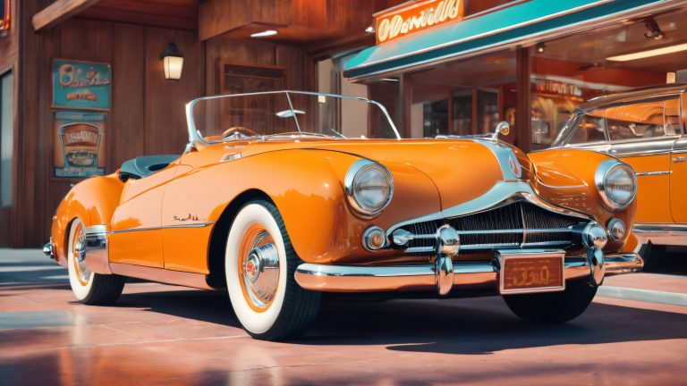 retro car garage coffee break 4k scaled