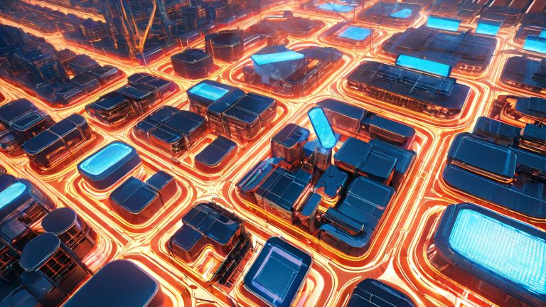 retro futuristic cityscape neon wireframes scaled