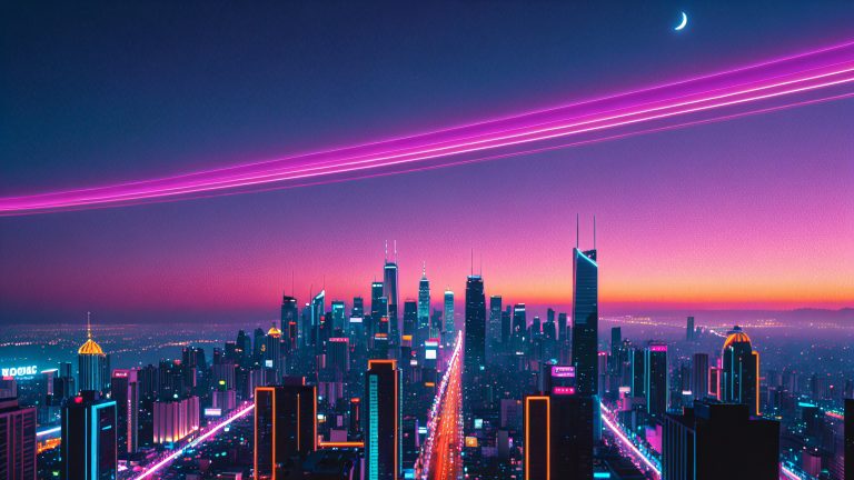 retro futuristic cityscape vhs tape rewind 4k scaled