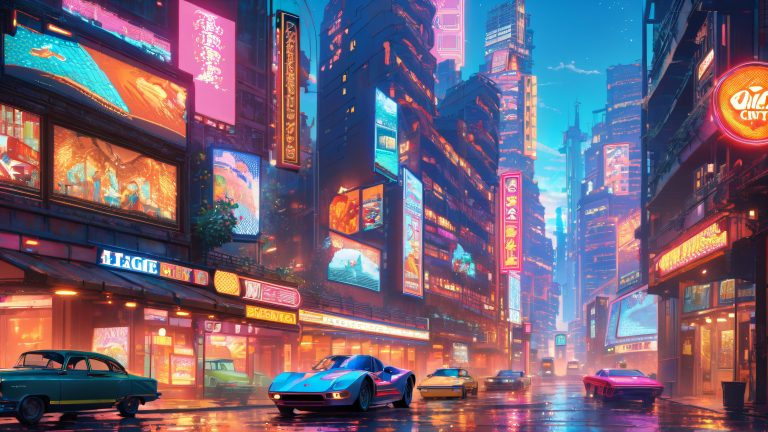 retro futuristic cityscape vintage neon 4k wallpaper scaled