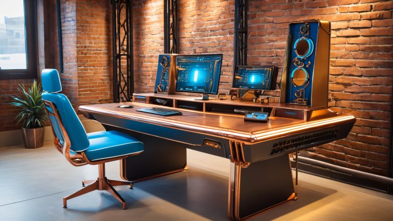 retro futuristic desk wallpaper cyber enthusiasts scaled