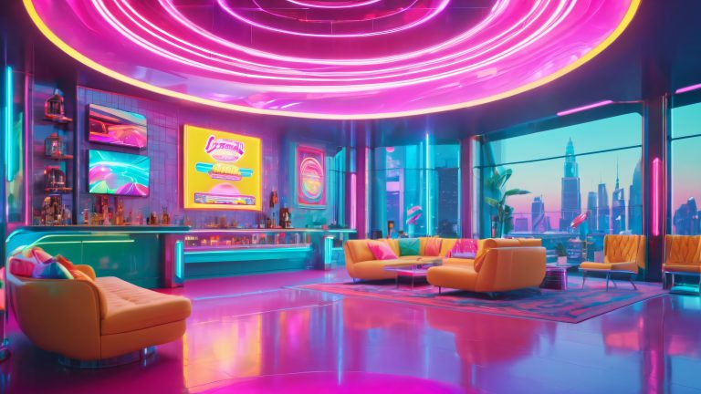 retro futuristic lounge 4k wallpaper scaled