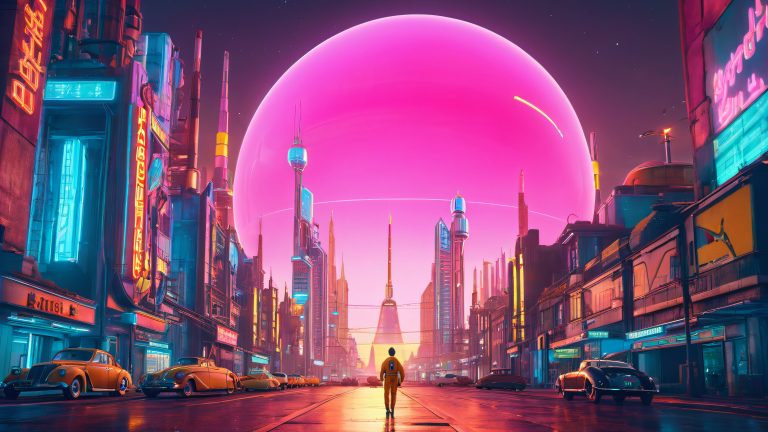 retro futuristic metropolis 4k wallpaper scaled