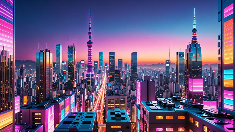 retro futuristic tokyo apartment building wallpaper scaled