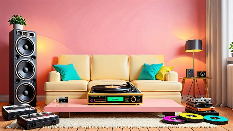 retro pixel art headphones vinyl records wallpaper scaled