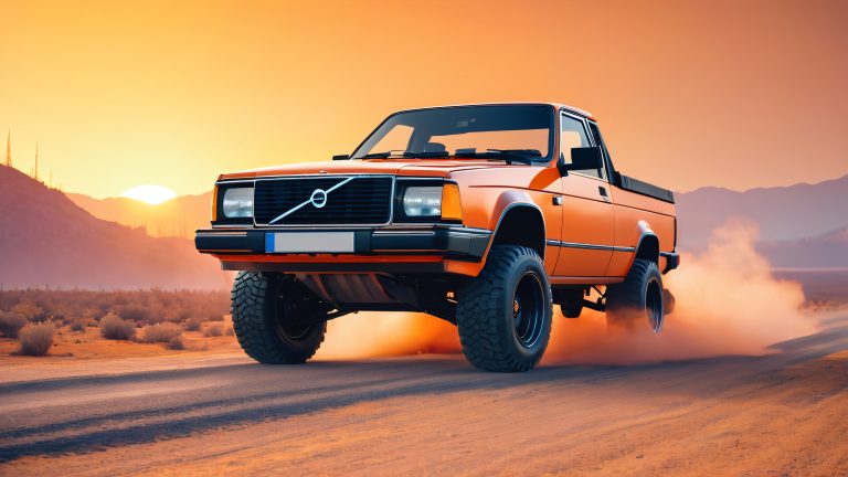 retro volvo 940 turbo pickup post apocalyptic adventure 4k scaled