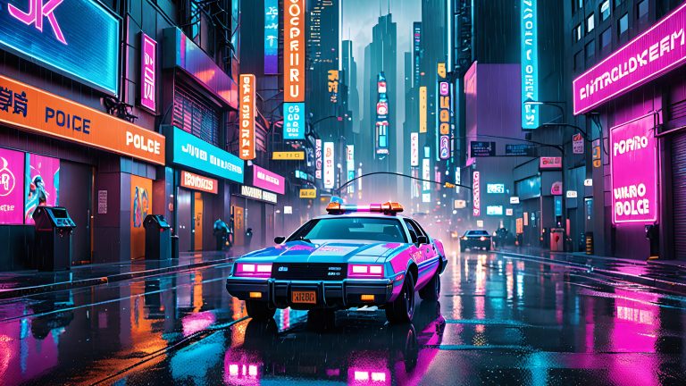 retrofuturistic cityscape wallpaper neon cruiser cyberpunk 4k scaled