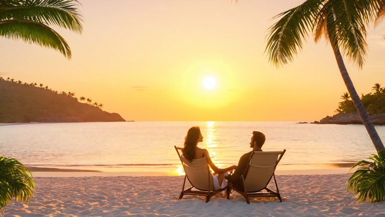 romantic beachside sunset 4k wallpaper scaled