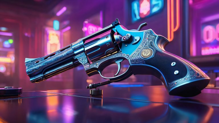 rugged revolver cyberpunk desktop wallpaper scaled