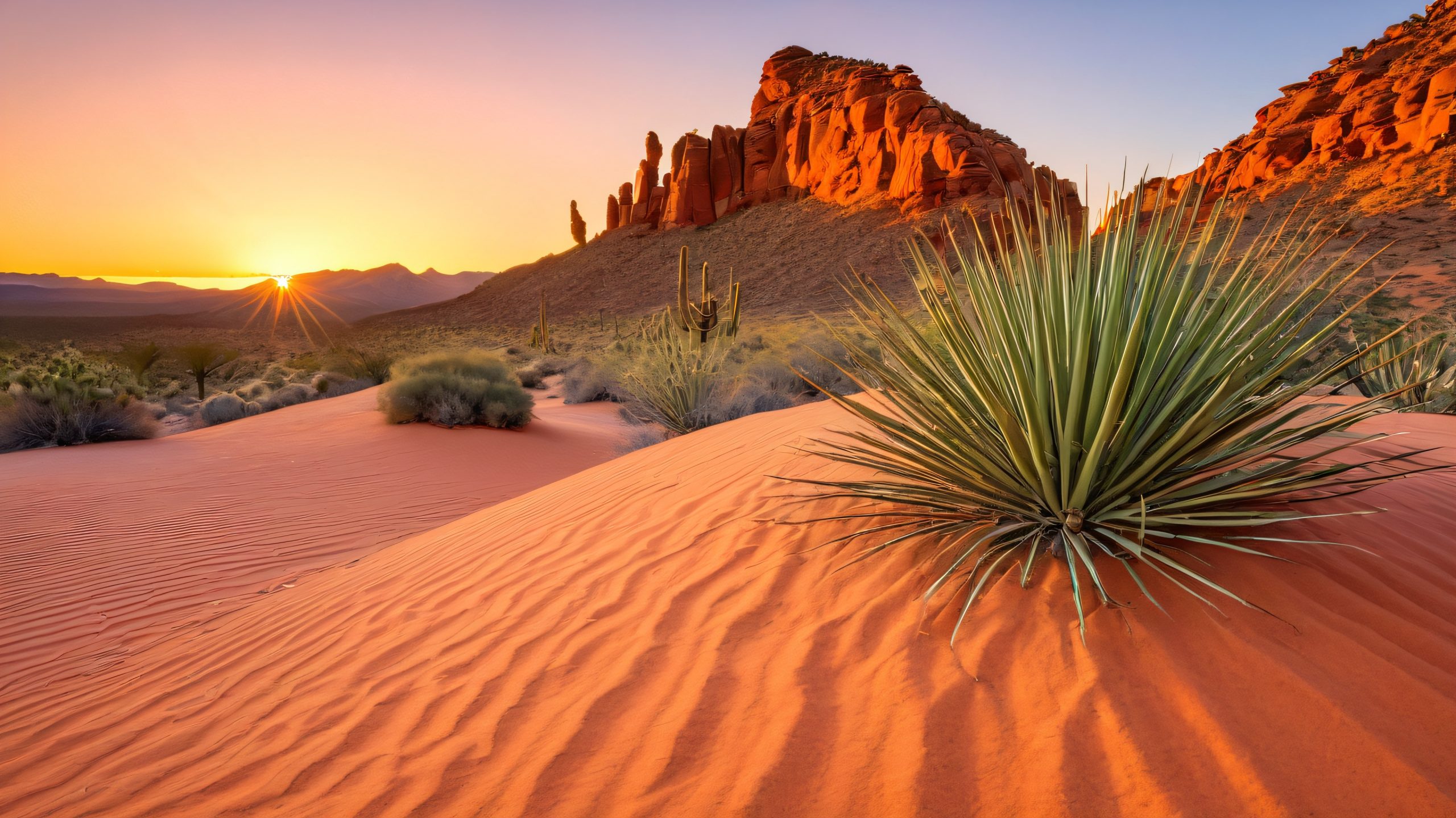 Stunning Rustic Canyon Cathedrals 4K Wallpaper A majestic sandstone butte rises from the arid landscape like a natural cathedral, suitable for desktop/pc screens.