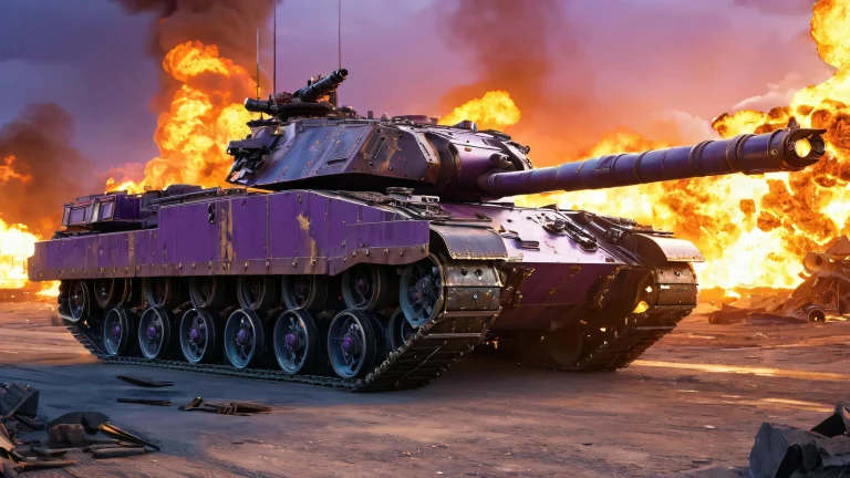 A rugged tank on a post-apocalyptic landscape with twisted metal and glowing red optics. デスクトップ/PCに最適.