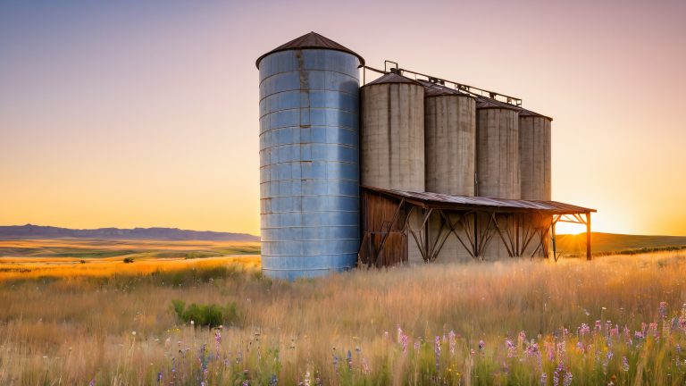 rusty grain silo prairie landscape wallpaper scaled