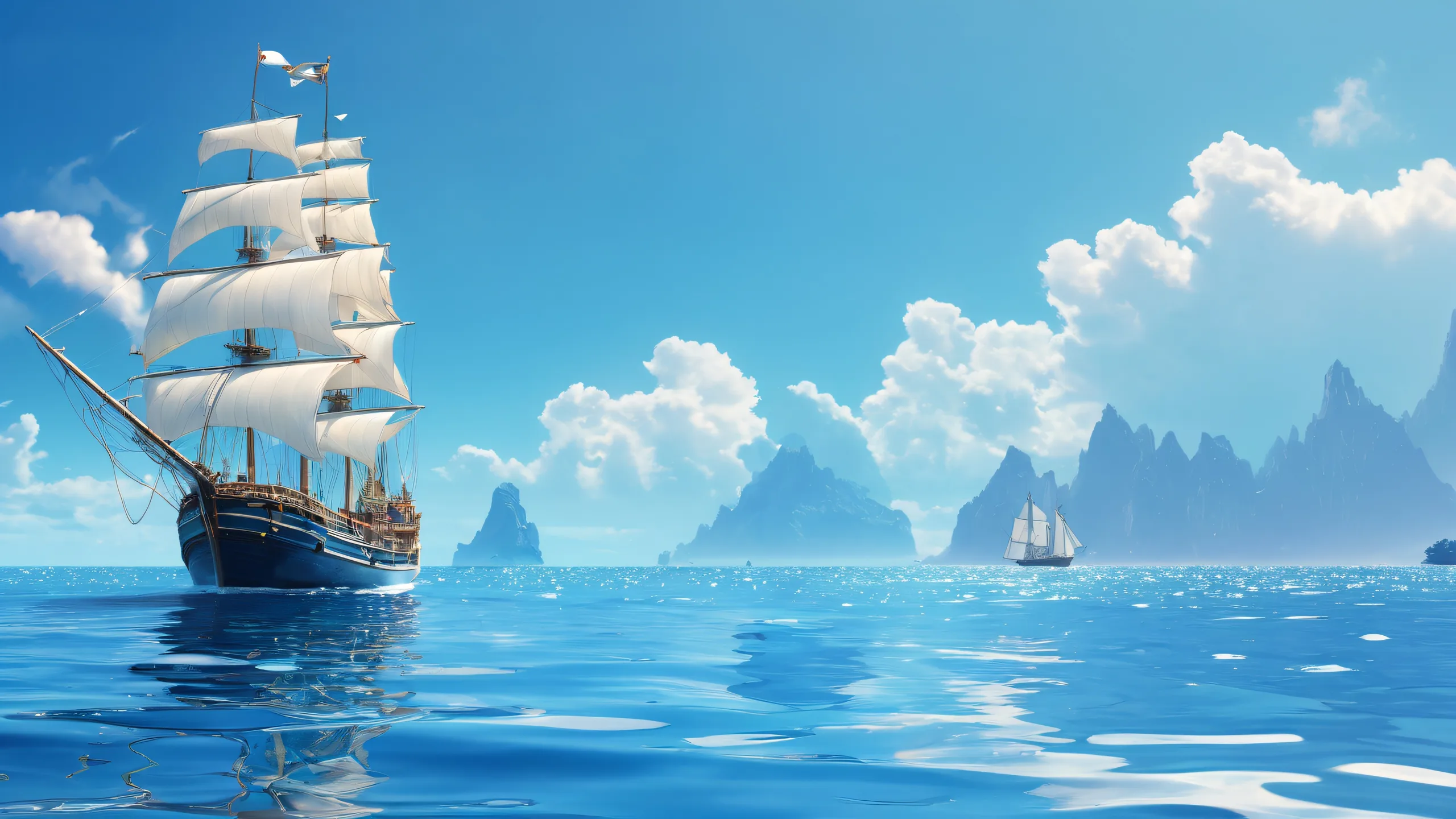 Sailor and Mermaid scene on a pristine void background for desktop/PC use.