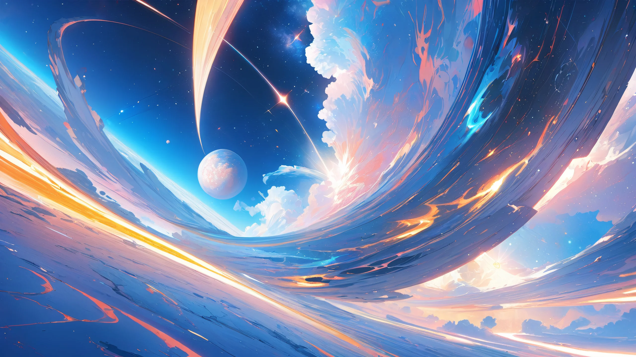 Sailor Uranus Cosmos Aesthetic PC Wallpaper Breathtaking illustration of Sailor Uranus in space with a bright blue and white background.