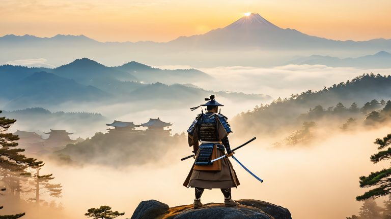 samurai dawn foggy mountain scaled