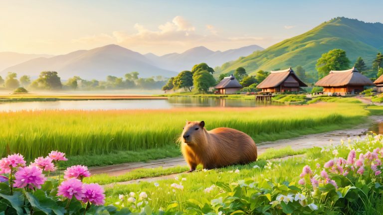 serene capybara village 4k wallpaper scaled