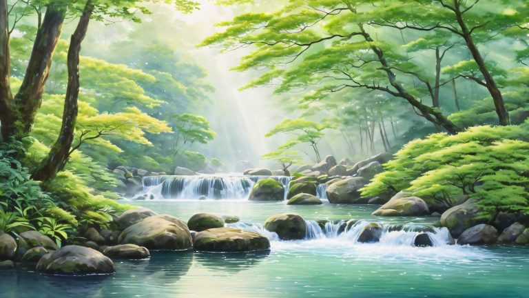 serene japanese waterfall nature tranquility scaled