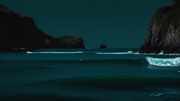 A stunning desktop landscape of the ocean on a dark mode PC or Mac