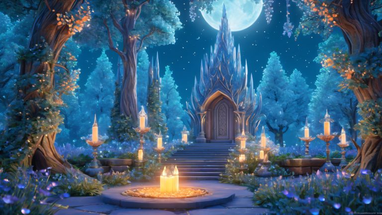 serene sanctuary wallpaper crystal spires creatures fantasy desktop background scaled