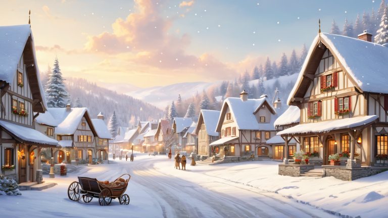 serene snowy village 4k wallpaper winter wonderland scene scaled