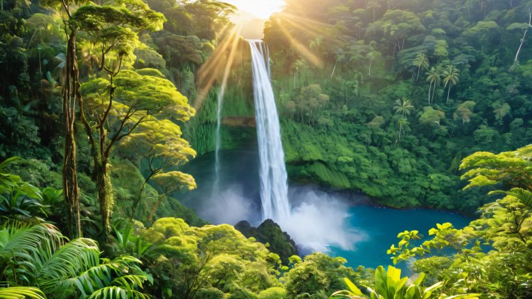 serene waterfall landscape tropical paradise hd scaled