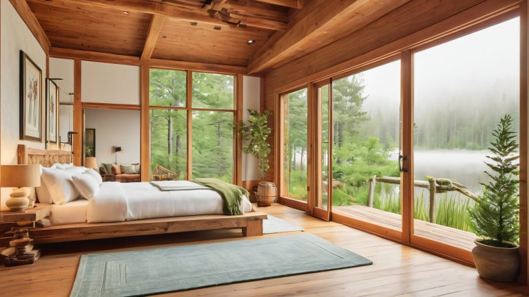 serene wooden cabin misty forest 4k wallpaper scaled