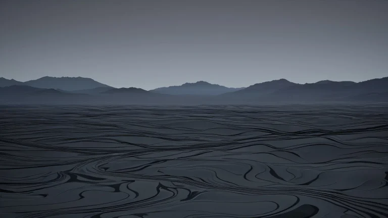 A dark and gritty cyberpunk landscape with intricate circuitry patterns and neon lights.