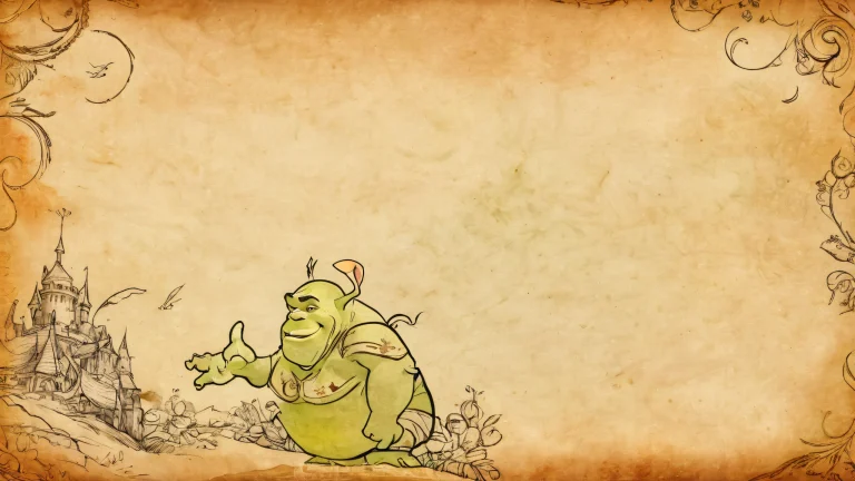 A stunning Shrek desktop wallpaper featuring aged paper in a dimly lit dark setting, perfect for PC or Desktop use.