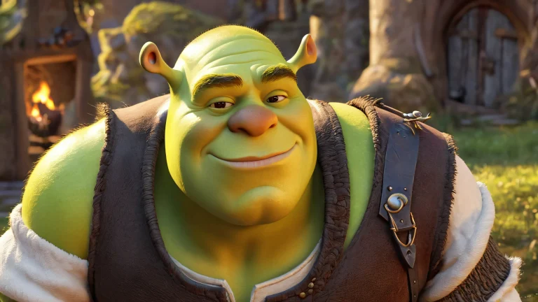 Breathtaking desktop wallpaper of Shrek-like characters set against a dark fantasy world with a vast pure void, suitable for PC or Desktop backgrounds.