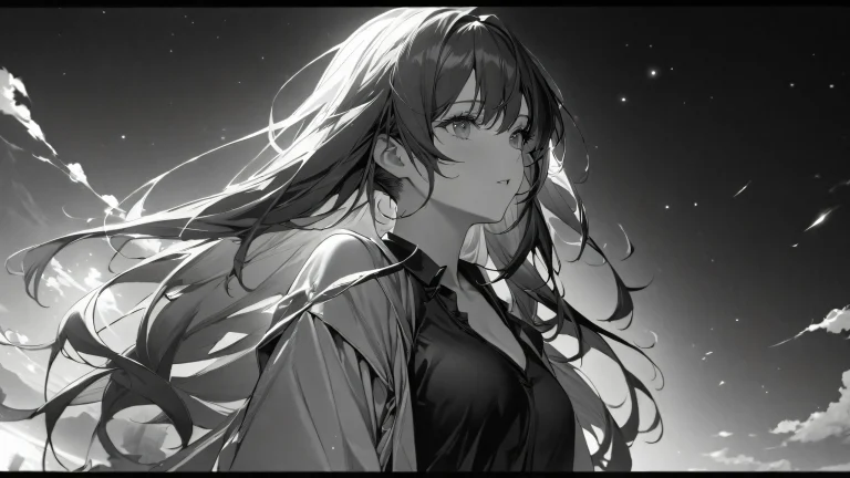 Anime girl in a dramatic pose under sidelight, with warm amber tones.