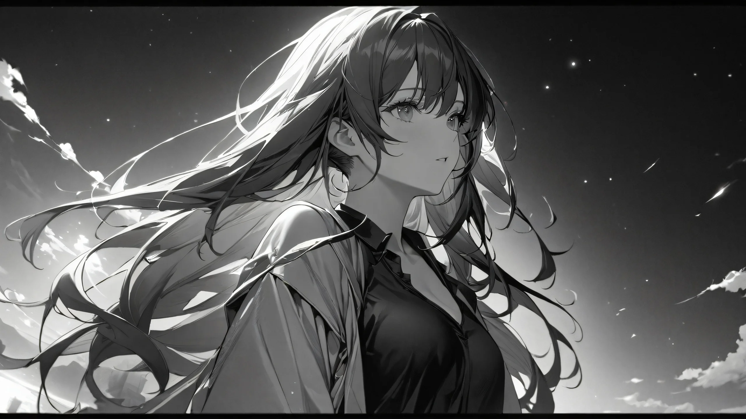 4K Sidelit Anime Girl Wallpaper for PC/Mac Anime girl in a dramatic pose under sidelight, with warm amber tones.