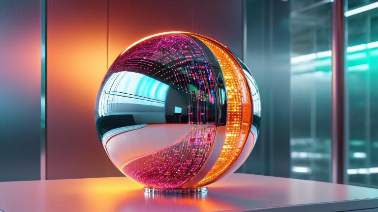 sleek chrome sphere infrared glow wallpaper high tech lab scene 4k scaled