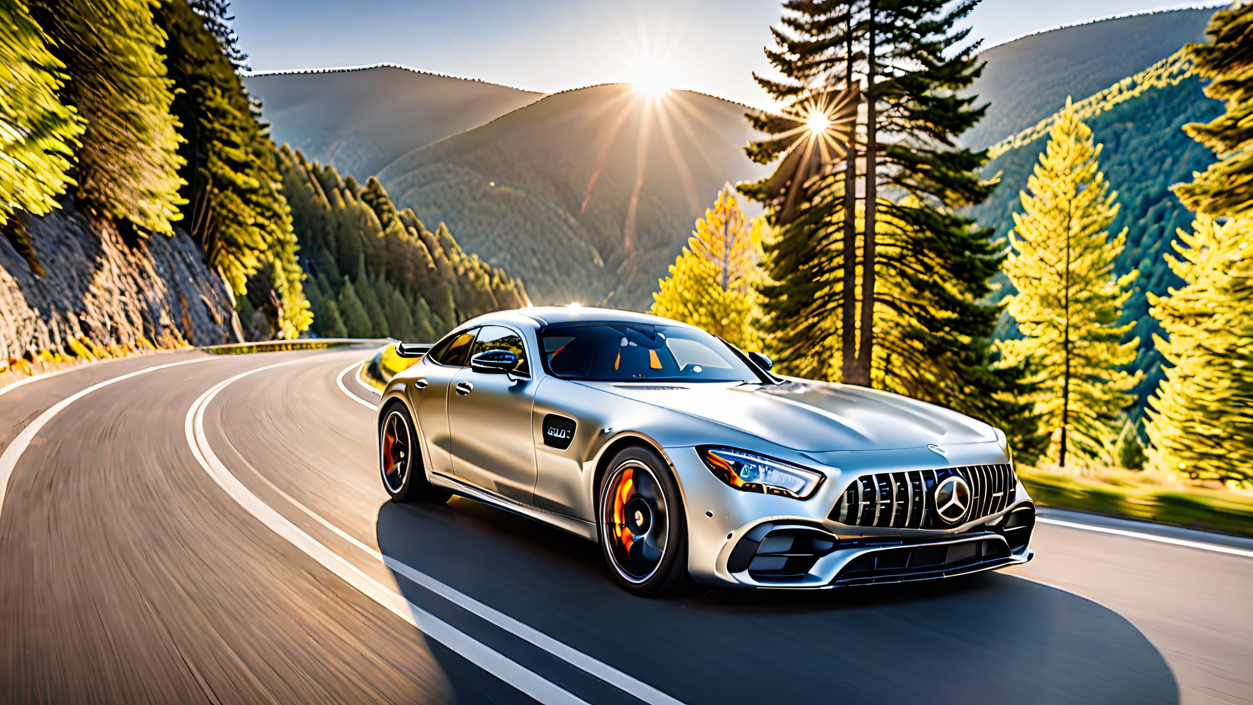 4K Sleek Dragon GT Speedster Desktop Background A photo of a Mercedes-AMG GT 63 S 4MATIC+ racing down a coastal mountain road, with a color-shifting dragon wrap and forged aluminum wheels. Desktop/PC wallpaper.