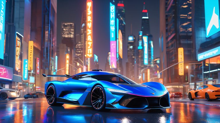 sleek futuristic sports car 4k wallpaper urban cityscape night scaled