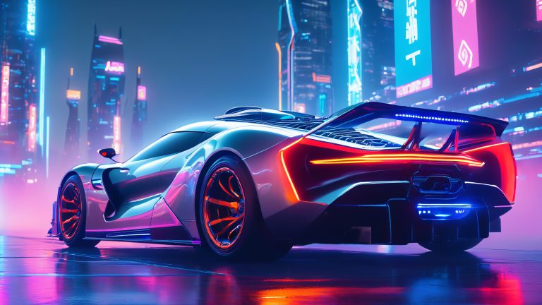 sleek racing machine cyberpunk cityscape wallpaper scaled