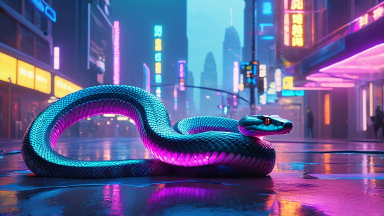elegante serpiente robótica ataca paisaje urbano fondo de pantalla 4k a escala